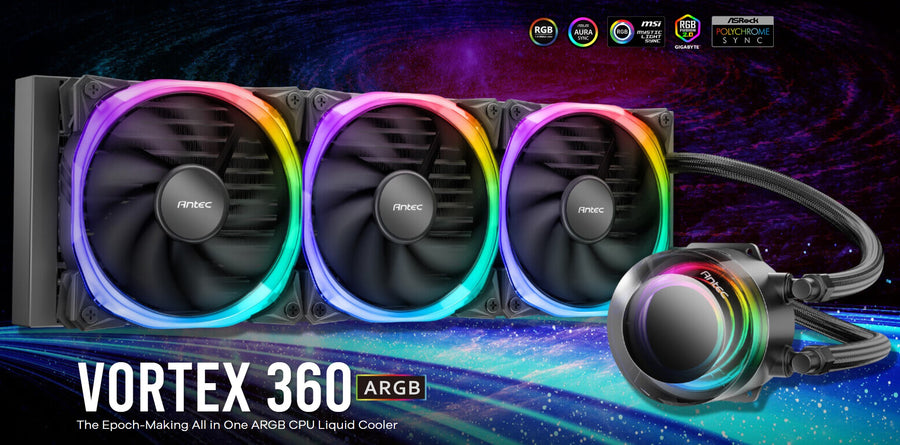 Antec VORTEX 360mm ARGB AIO Liquid CPU Cooler ARGB Controller, EPDM High-Density Tubing, LGA 115x, 1200, 1700, 20xx, AM3, AM4 AM5, TR4 3 Yrs Warranty
