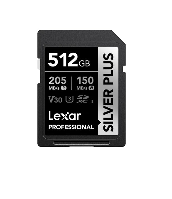 Lexar Professional SILVER PLUS 512GB SDXC™ UHS-I Card speeds of up to 205MB/s and 150MB/s and supports seamless recording of FULL-HD and 4K videos