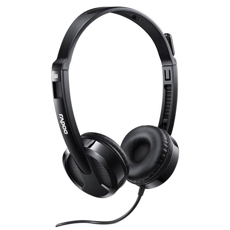 RAPOO H100 Wired Stereo Headsets - HD Voice Rotary Microphone Volume Adjustment 3.5mm Headphones with Audio split adapter cable. (LS)