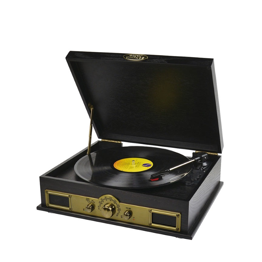 mbeat® Vintage USB Turntable with Bluetooth Speaker and AM/FM Radio - Vinyl Turntable Record Player , USB, AUX-in, Vinyl 33/45/78 - Black