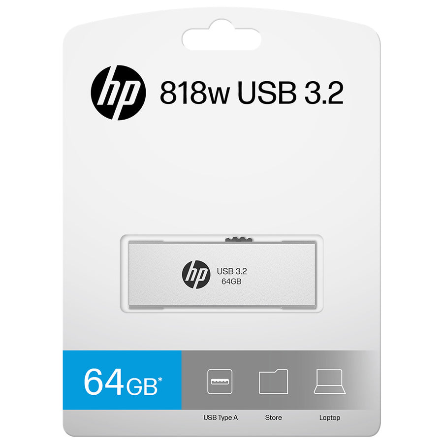 (LS) HP x818w 64GB USB 3.2 Flash Drive Silver Metal, PCBA 3.2 (LS> HPFD796L-64) Read Performance up to 100 MB/s