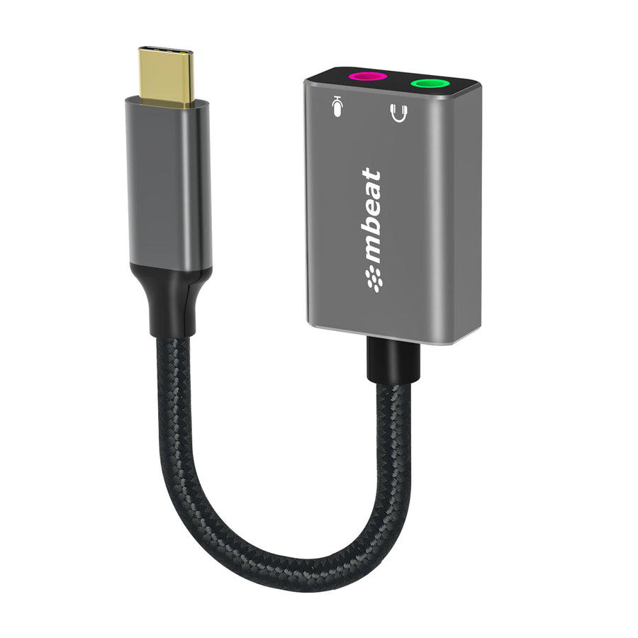 mbeat Elite USB-C to 3.5mm Audio and Microphone Adapter - Adds Headphone Audio and Microphone Jack to USB-C Computer, Tablet Smartphone Devices