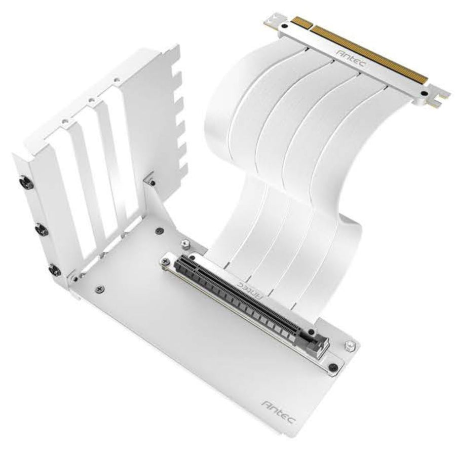 Antec Vertical Bracket with PCI-E 4.0 Cable Kit White (200mm). Universal - RTX 4050 / 4060 / 4070 / 5060 / 5070 and AMD 6000 & 7000 series