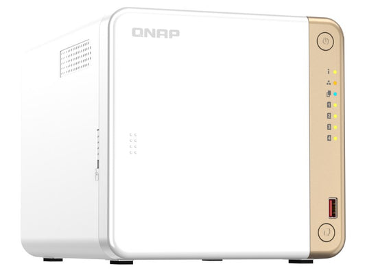 QNAP TS-462-4G 4-Bay desktop NAS, Intel® Celeron® N4505 dual-core, 4 GB DDR4 onboard not expandable, 4 x 3.5'/2.5' SATA 6Gb/s drive bays, 2 x M.2 2280