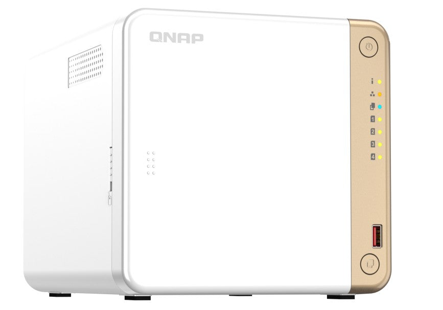 QNAP TS-462-4G 4-Bay desktop NAS, Intel® Celeron® N4505 dual-core, 4 GB DDR4 onboard not expandable, 4 x 3.5'/2.5' SATA 6Gb/s drive bays, 2 x M.2 2280