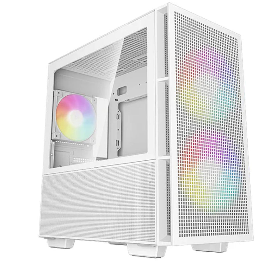 DeepCool CH360 Digital White Micro ATX Case, Digital Status Display, Tempered Glass Window,1x USB 3.0, 1x USB-C, HD Audio, 2x 140mm ARGB and 1x 120mm