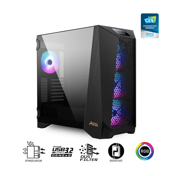 MSI MEG PROSPECT700R Mid-Tower Case, SupportsE-ATX[up to 310 x 304.8 mm]  / ATX / Micro-, 2x USB 3.2, 1x USB3.2, 1x HD Audio, 1x Mic, ATX Power Supply