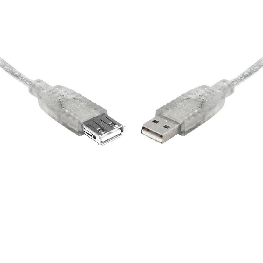 8Ware USB 2.0 Extension Cable 2m A to A Male to Female Transparent Metal Sheath Cable