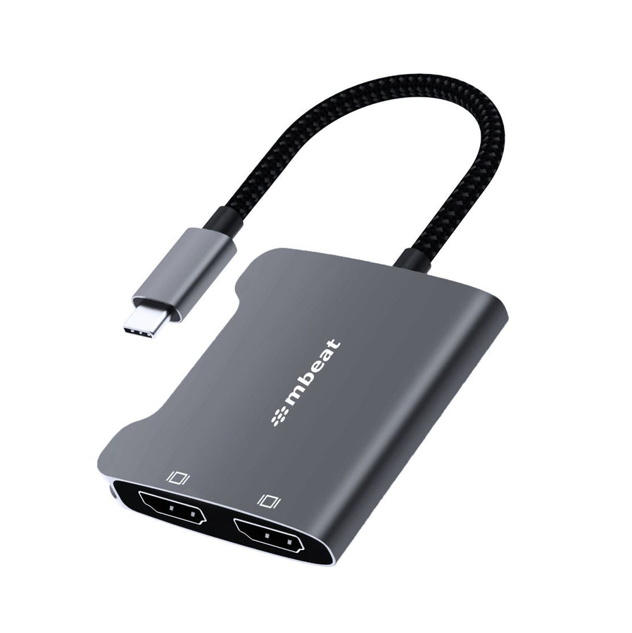 mbeat Tough Link USB-C to Dual 4K HDMI Adapter DisplayPort Alt Mode HDMI USB-C Cable Legnth 17.5cm - Space Grey