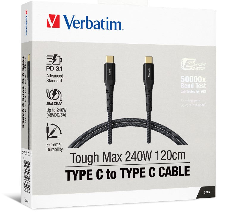 Verbatim Cable 240W USB-C to USB-C 120CM, PD 3.1 and QC 3.0 and 4.0 Premium Cable