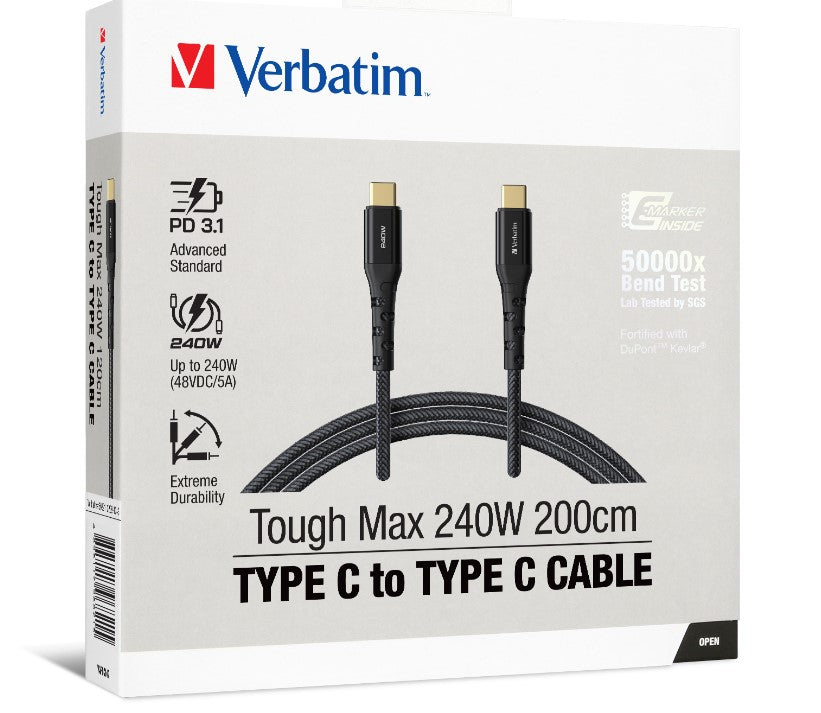 Verbatim Cable 240W USB-C to USB-C 200CM PD 3.1 and QC 3.0 and 4.0 Premium Cable