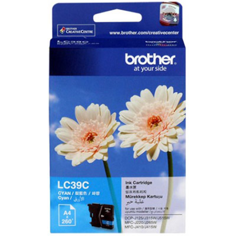 Brother LC-39C Cyan Ink Cartridge - DCP-J125/J315W/J515W MFC-J220/J265W/J410/J415W/J140W- up to 260 pages