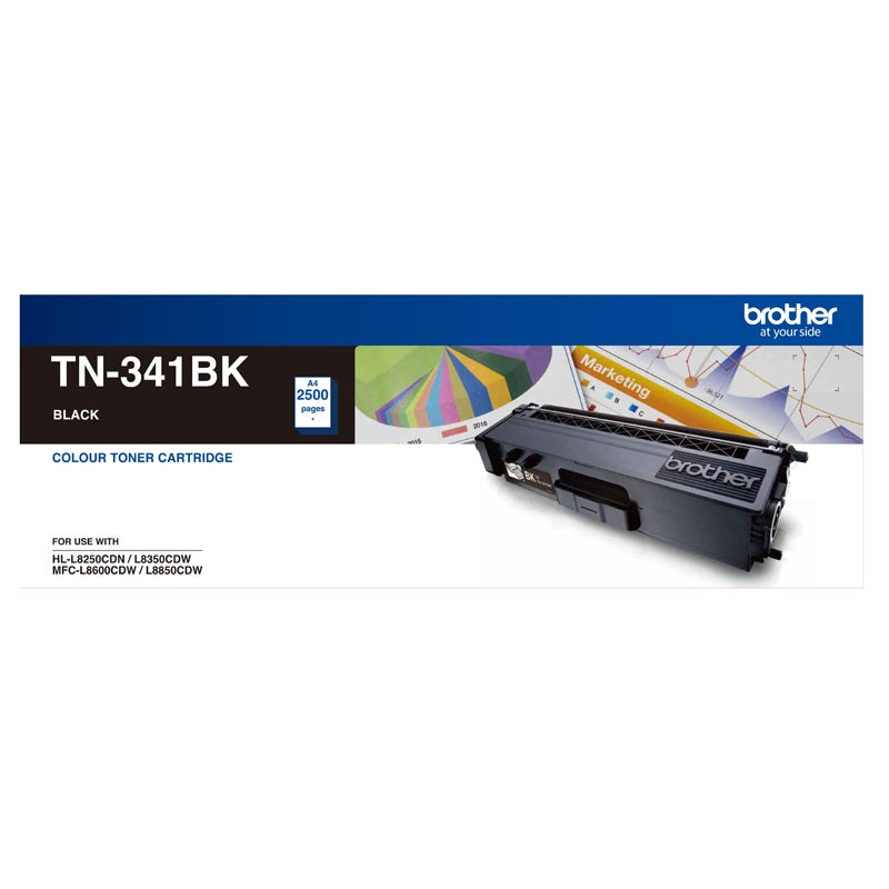 Brother TN-341BK Colour Laser-Standard Yield Black Toner to suit HL-L8250CDN/8350CDW MFC-L8600CDW/L8850CDW - 2500Pages