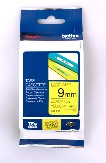 Brother TZE-621 tape 9mm x 8m: black on yellow laminated