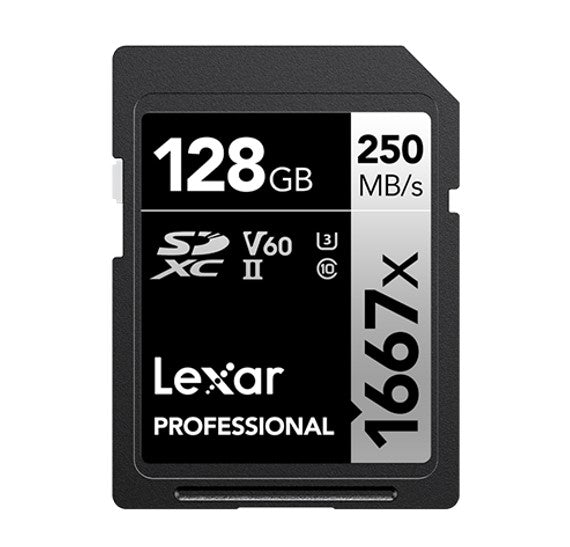 Lexar Professional 1667x 128GB SDXC™ UHS-II Card SILVER Series including 1080p Full-HD, 3D, and 4K video, with a read transfer speed up to 250MB/s 1