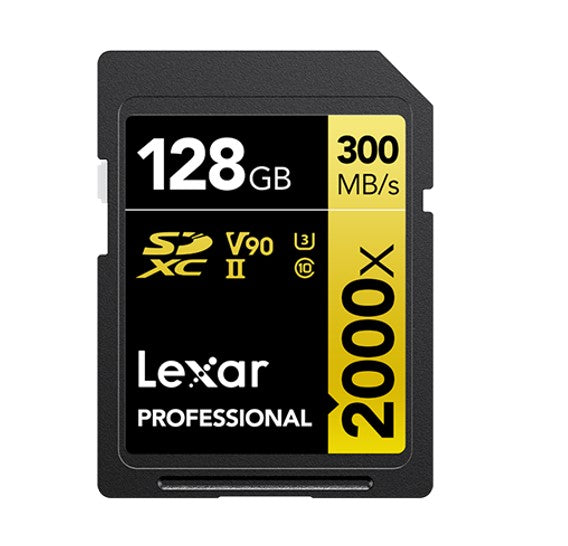 Lexar Professional 2000x 128GB SDHC™/SDXC™ UHS-II Card GOLD Series 128GB – C10, UHS-II (U3), V90, up to 300MB/s read, 260MB/s write