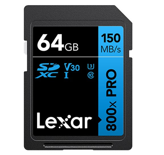 Lexar High-Performance 800x PRO 64GB SDHC' SDXC™ UHS-I Card BLUE Series up to 150MB/s1 shoot high-quality images and stunning 1080p Full-HD and 4K UHD