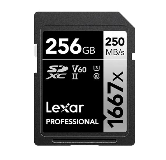 Lexar Professional 1667x 256GB SDXC™ UHS-II Card SILVER Series 256GB – C10, UHS-II(U3), V60, up to 250MB/s read, 120MB/s write