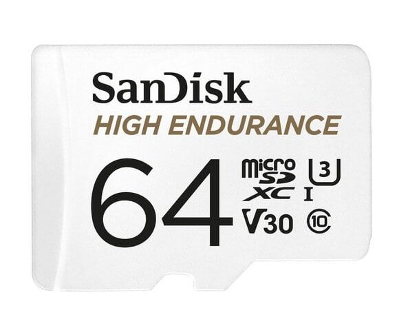 SanDisk High Endurance 64GB microSD 100MB/s 40MB/s 5K hrs 4K UHD C10 U3 V30 -40°C to 85°C Heat Freeze Shock Temperature Water X-ray Proof SD Adapter