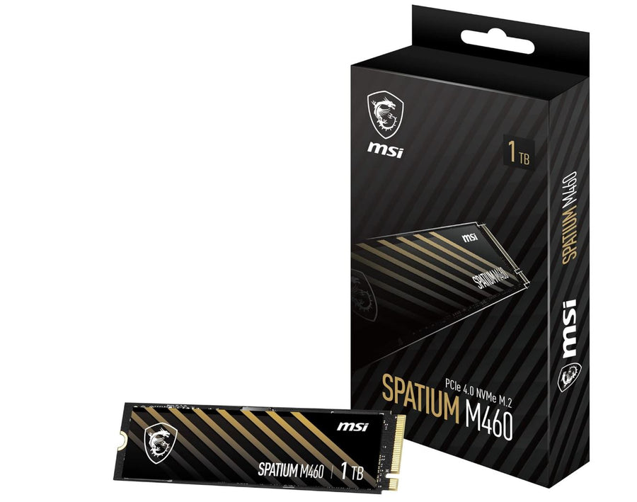 MSI SPATIUM M460 PCIe 4.0 NVMe M.2 1TB SSD, PCIe Gen4, SEQUENTIAL READ UP TO (MB/S): 5000, SEQUENTIAL WRITE UP TO (MB/S): 4500, 5 Year Warranty