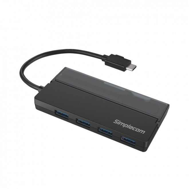 (LS) Simplecom CH330 Portable USB-C to 4 Port USB-A Hub USB 3.2 Gen1 with Cable Storage - Black