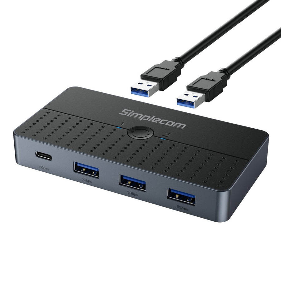 Simplecom KM320 2-Way SuperSpeed USB Switch 4-Port Hub with USB-C USB 3.0 5Gbps