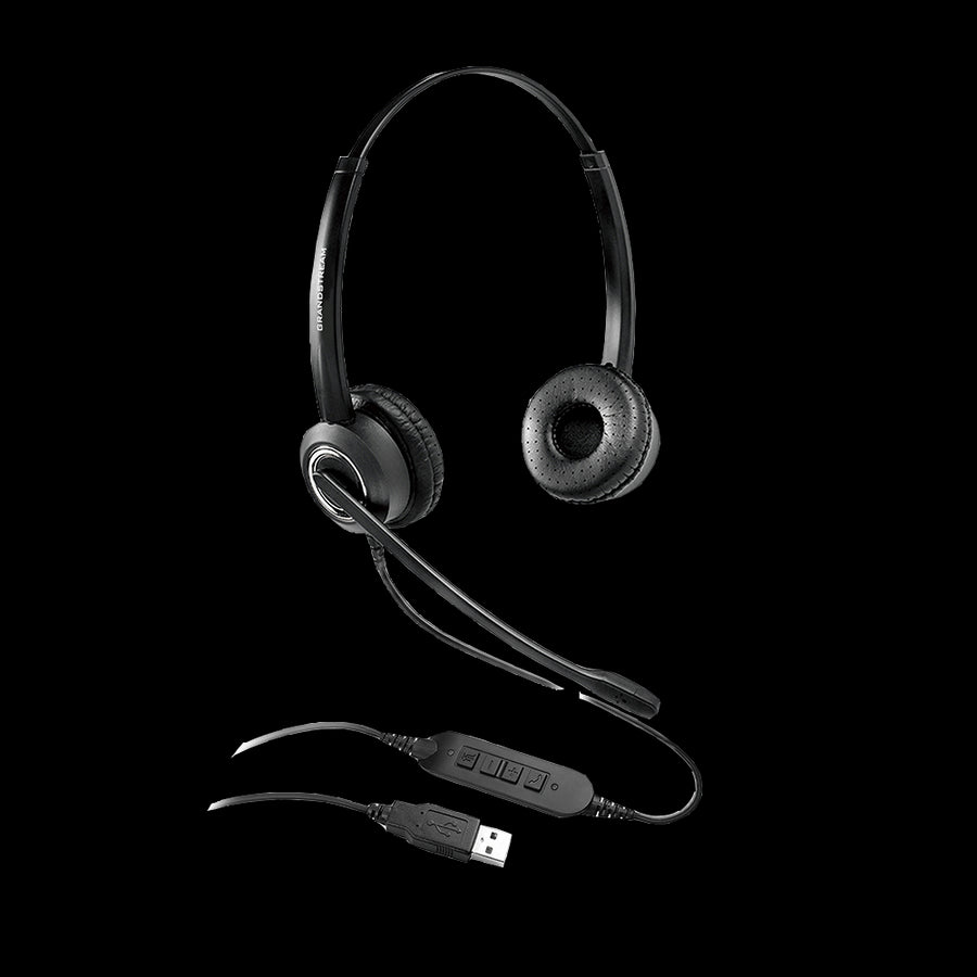 Grandstream GUV3000 Dual Ear USB Headset, Noise Canceling Microphone, HD Audio, 2m USB Cable, Suits Teams, Zoom, 3CX, Inline Controls