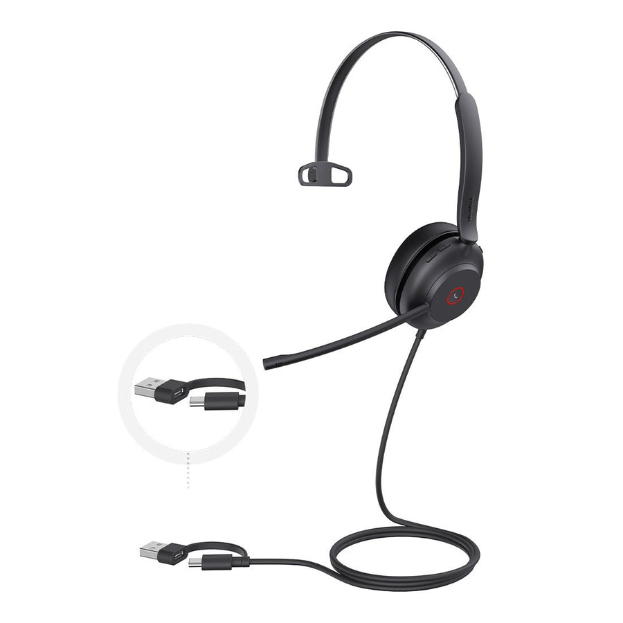 Yealink UH37 Mono USB Wired Headset, UC, USB-C/A, 35mm Speaker, Busylight, Leather Ear Cushion,HD Audio, 2Mic Noise Killer, Microsoft Teams & UC