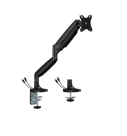 BrateckLDT82-C012UCE SINGLE SCREEN HEAVY-DUTY MECHANICAL SPRING MONITOR ARM WITH USB PORTS For most 17'~45' Monitors, Matte Black (LS)