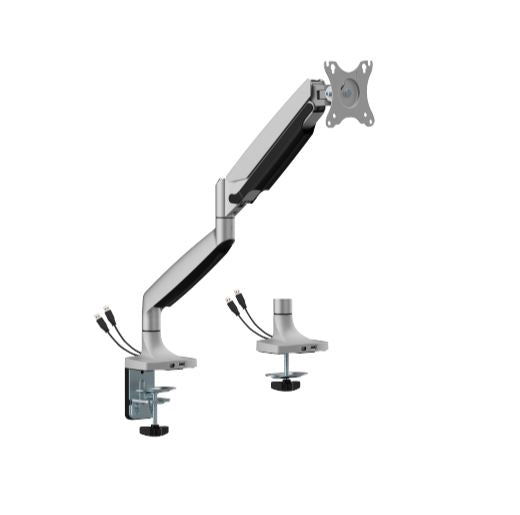 BrateckLDT82-C012UCE SINGLE SCREEN HEAVY-DUTY MECHANICAL SPRING MONITOR ARM WITH USB PORTS For most 17'~45' Monitors, Matte Silver (LS)