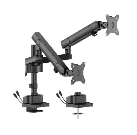 Brateck LDT84-C024UCP-B DUAL SCREEN POLE-MOUNTED HEAVY-DUTY MECHANICAL SPRING MONITOR ARM WITH USB PORTS BLACK (LS)