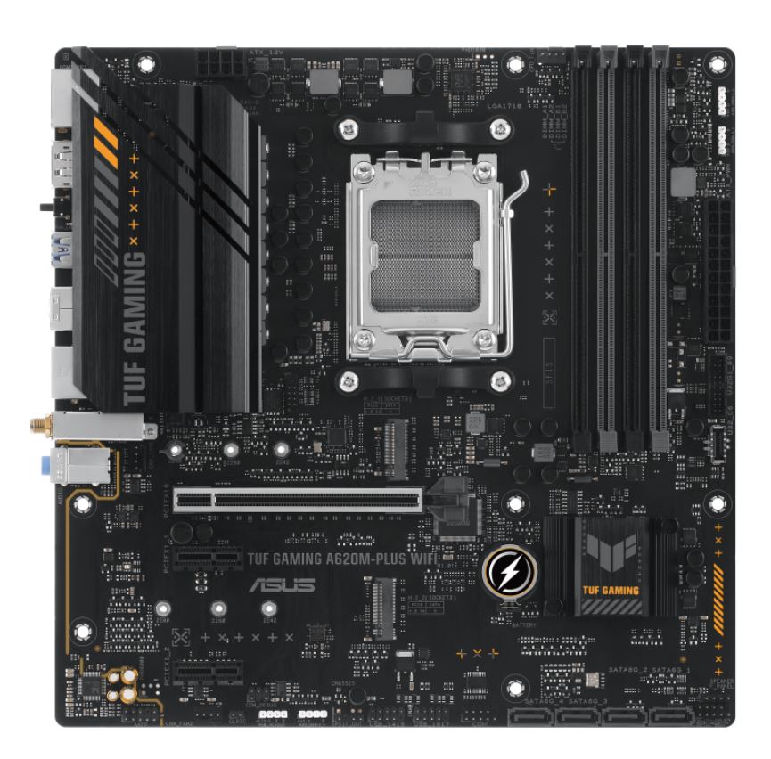 ASUS AMD A620M TUF GAMING A620M-PLUS WIFI (AM5) Micro-ATX Motherboard, 4xDDR5 192GB, 1 x PCIe 4.0 x16 slot, 2 x M.2 slots, 4 x SATA , Wi-Fi 6