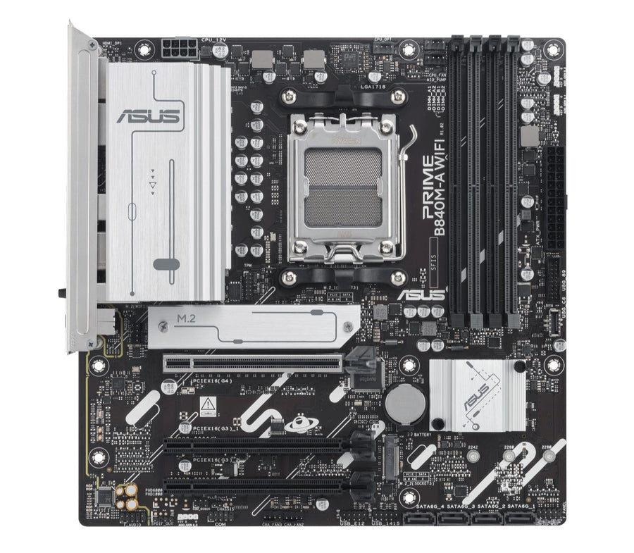 ASUS AMD PRIME B840M-A WIFI-CSM (AM5) Micro ATX Motherboard 4xDDR5 192GB, 2x PCIe 4 x16 slot, 3x M.2 slots, 4x SATA, Wi-Fi 6E, 1x HDMI, 1x DP