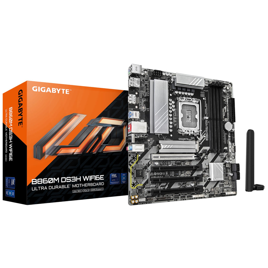 Gigabyte M/B B860M DS3H WIFI6E 1.0, Intel ® B860, 4 x DDR5 up to 256 GB, 1x HDMI, 4 x PCI Express x16, 2 x M.2, 4 x SATA, 5x USB 3.2