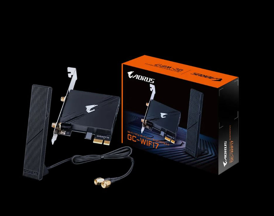 Gigabyte GC-WIFI7 Motherboard, Wi-Fi 7, up to 5800Mbps, up to 320MHz bandwidth support across the 2.4GHz, 5GHz, and 6GHz bands, 2Tx2R antenna, PCIe x1