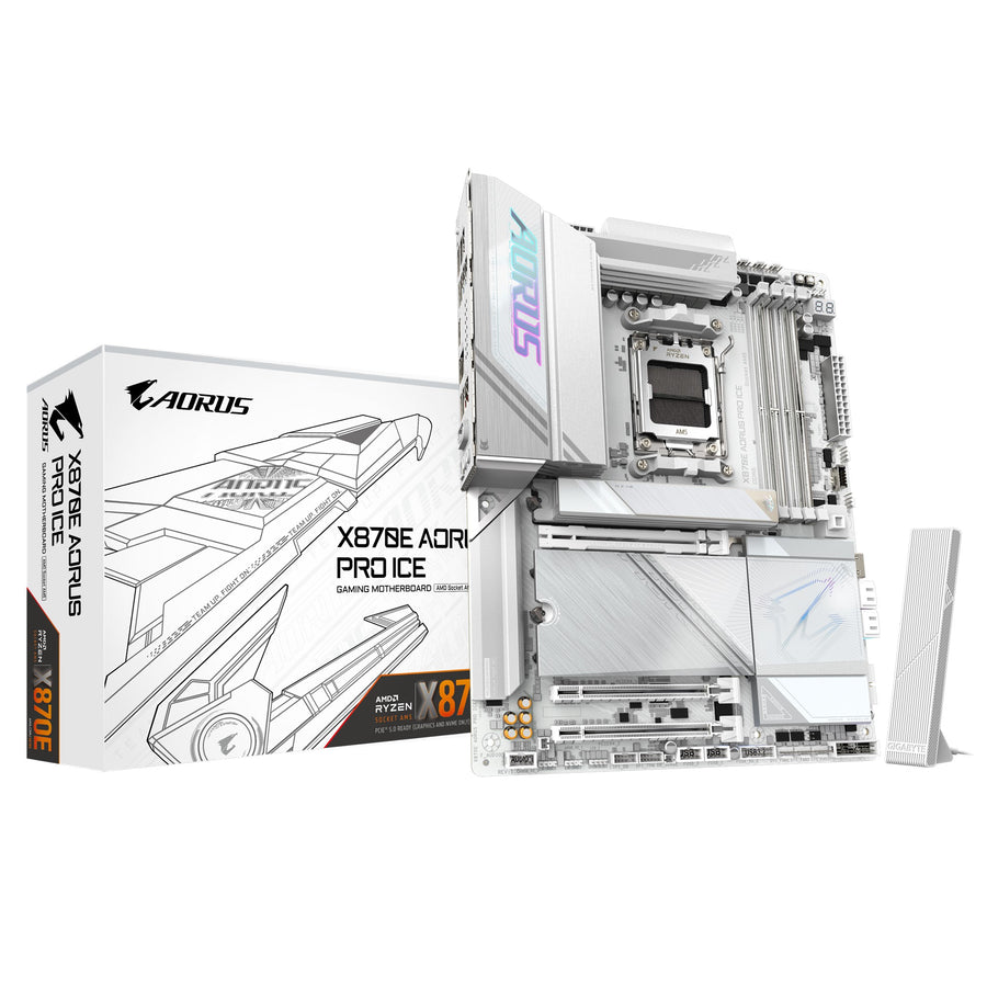 Gigabyte X870E AORUS PRO ICE AMD AM5 ATX Motherboard 4x DDR5~256GB,3x PCIe x16, 4x M.2, 4x SATA 6,7x USB 3.2, 2x USB2.0, 2x USB-C,