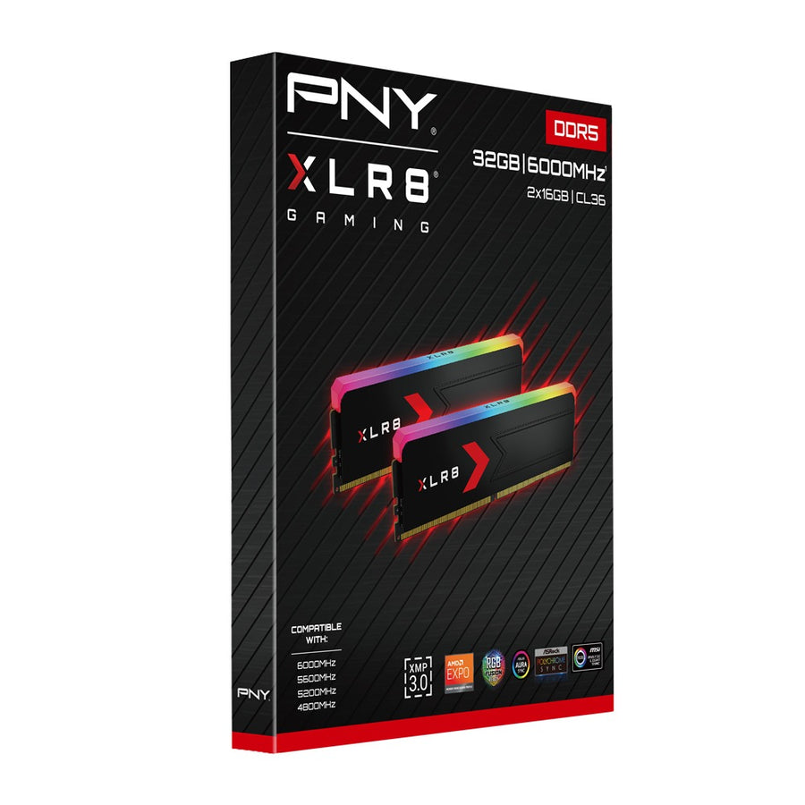 PNY MAKO RGB DDR5 6000 32GB(16Gx2) MD32GK2D5600036XRGB 36/36/36/76,Single Side,1.35v,RGB,Black