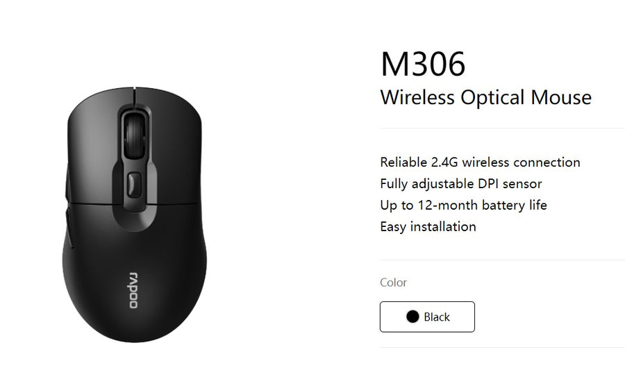 RAPOO M306 2.4 Wireless Optical Mice with Side FWD and Back Buttons. 12 Months Long Battery Life, Easy Installation. Adjustable DPI 3200. Office Mice.