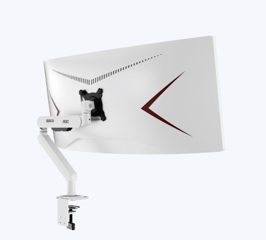 (LS)AOC AM406W White Desk-mount monitor arm with Alloy Structure. Mechanical Spring. Full Range Motion 17-40' up to 12KG VESA 100 and 75mm