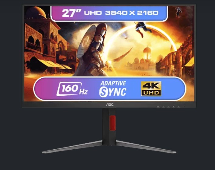 AOC 27' 4K IPS HDR400, 160hz 0.5ms, 16:9, 3840 x 2160 UHD Speakers HDMI 2.1 x 2 DisplayPort 1.4 x 1 Gaming and Multimedia Monitor