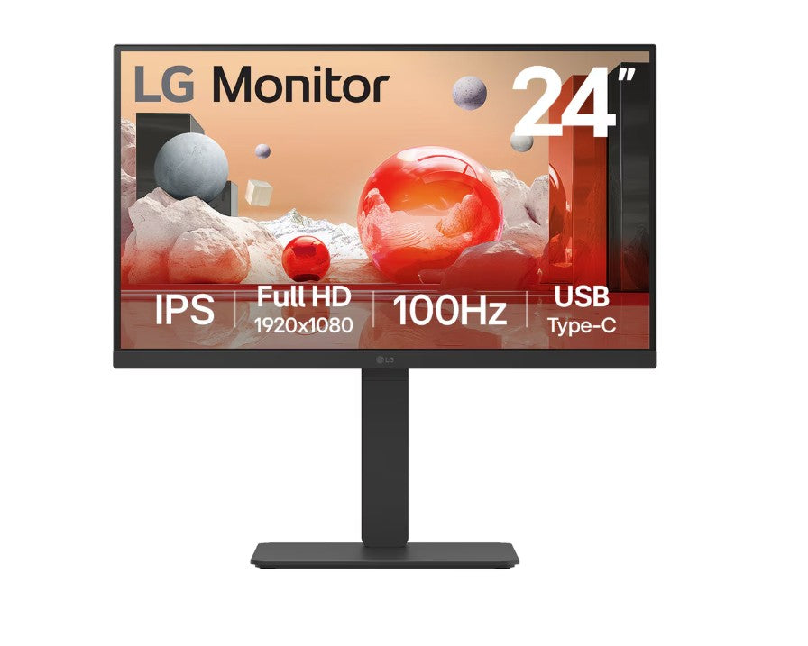 LG 24' IPS FHD 1920 x 1080, USB-C 65w PD, 100Hz 5ms, AMD FreeSync 16:9 Tilt/Height/Swivel/Pivot (Bi-direction) adjustable stand, 3yrs Monitor