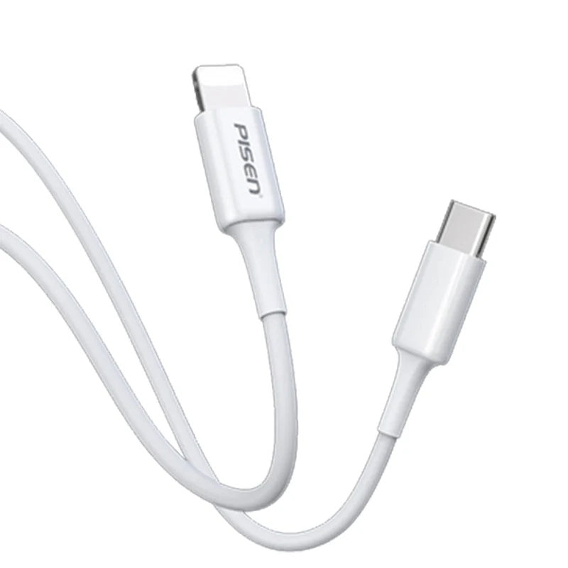 Pisen Mr White Lightning to USB-C PD Fast Charge Cable (2M) White - 3A, Support Data Sync, Durable, Easy to insert, Apple iPhone,iPad,MacBook