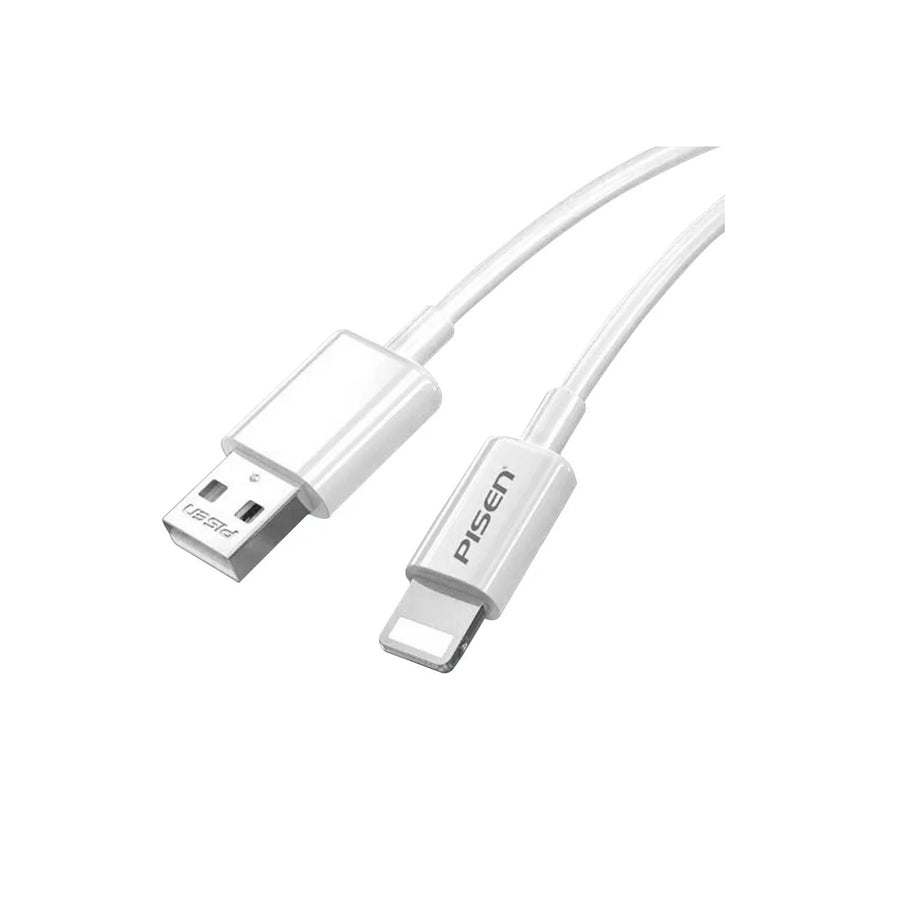 Pisen Mr White Lightning to USB-A Cable (1M) White - Fast Charge 2.4A, Stretch-Resistant, Reinforced, Strong & Durable, Apple iPhone/iPad/MacBook