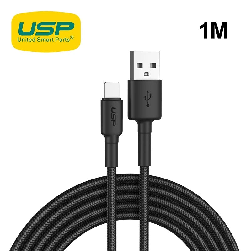 USP BoostUp Lightning to USB-A Cable (1M) Black - Quick Charge & Connect, 2.4A Rapid Charge,Durable & Reliable,Nylon Weaving,Apple iPhone/iPad/MacBook