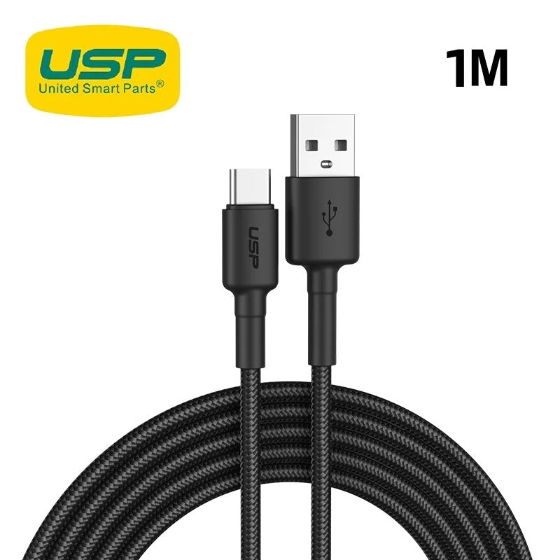 USP BoostUp Braided USB-C to USB-A Cable (1M) Black -3A, Fast Charge, Strong & Durable,Samsung Galaxy,Apple iPhone,iPad,MacBook,Google,OPPO,Nokia