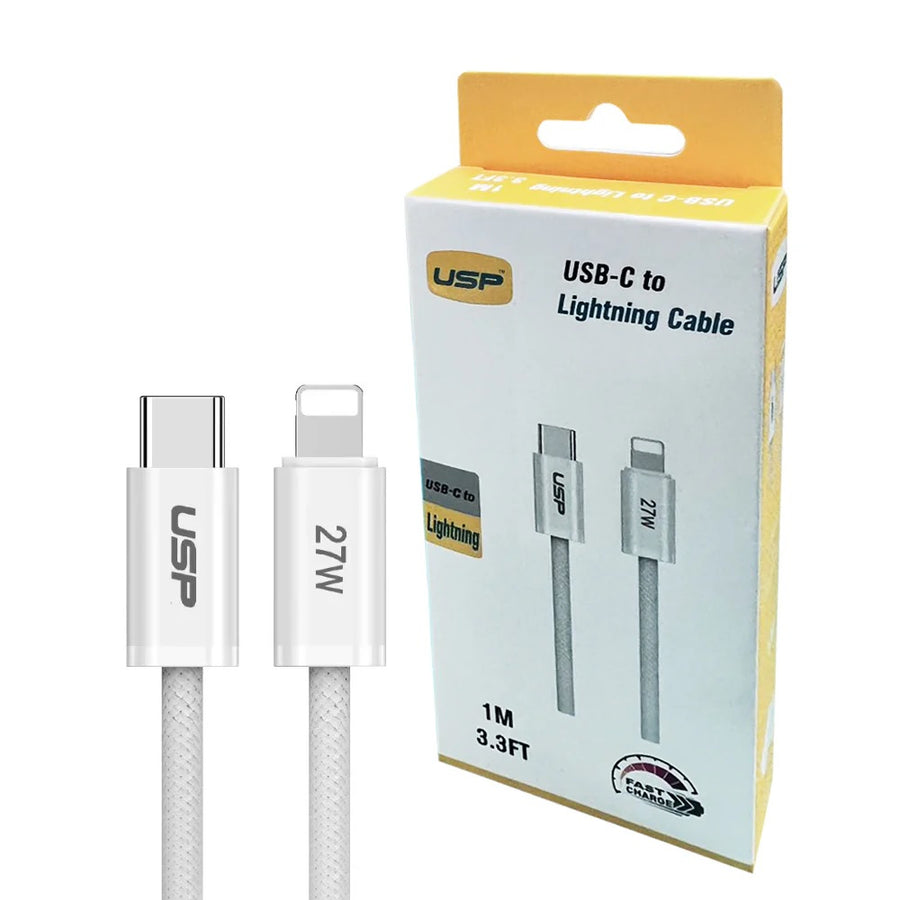 USP Boostup Braided Lightning to USB-C 27W Fast Charge Cable (1M) White - Quick Charge & Connect, Durable & Reliable, Apple iPhone/ iPad/ MacBook