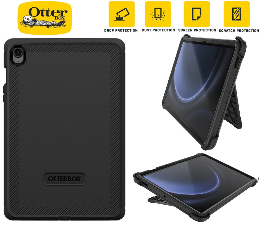 OtterBox Defender Samsung Galaxy Tab S9 FE (10.9') Case Black - (77-95041), DROP+ 2X military standard, Built-in Screen Protector, 7 Years Warranty