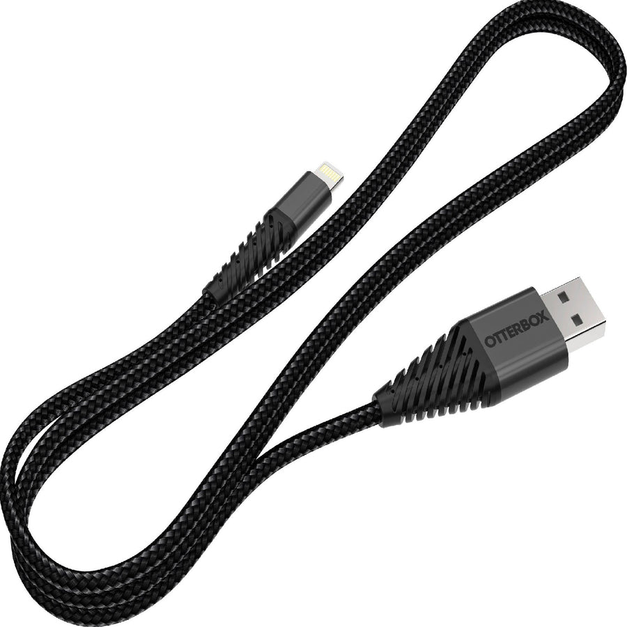 OtterBox Lightning to USB-A Cable (1M) Black - (78-51253), 2.4 AMP, Rugged, Durable, Nylon Weaving, Apple iPhone/iPad/MacBook, 2 Years Warranty