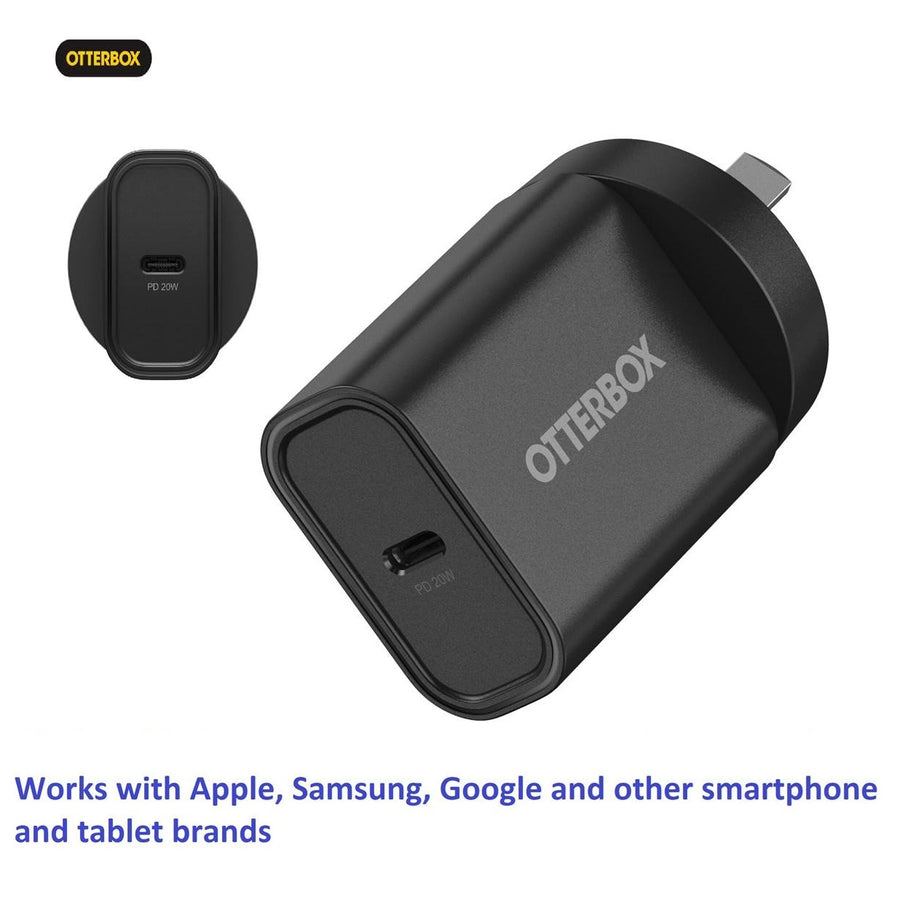 OtterBox 20W USB-C (Type I) PD Fast Wall Charger - Black (78-81350), Compact, Drop Tested,Safe & Smart Charging,Best for Apple, 2 Years Warranty