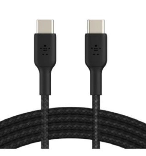 Belkin BoostCharge Braided USB-C to USB-C Cable (2m/6.6ft) - Black (CAB014bt2MBK),100W,480Mbps,30K+ Bend,Samsung Galaxy,iPad, Google, 2 Years Warranty